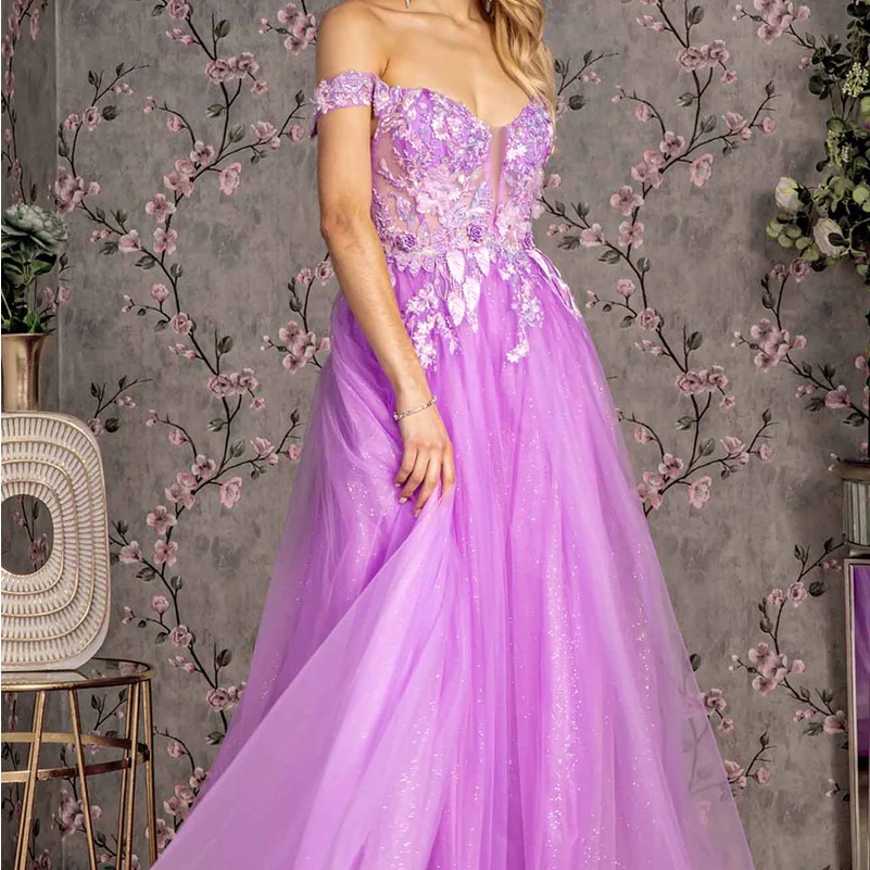Gls Elegant Lavender Off-Shoulder Gown